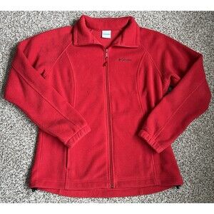 Columbia Fleece Jacket Womens Large Red Full Zip Pockets Outdoor